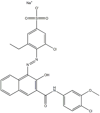 3-Chloro-5-ethyl-4-[[3-[[(4-chloro-3-methoxyphenyl)amino]carbonyl]-2-hydroxy-1-naphtyl]azo]benzenesulfonic acid sodium salt 구조식 이미지