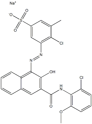 4-Chloro-3-methyl-5-[[3-[[(2-chloro-6-methoxyphenyl)amino]carbonyl]-2-hydroxy-1-naphtyl]azo]benzenesulfonic acid sodium salt 구조식 이미지