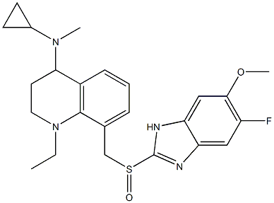 1-Ethyl-1,2,3,4-tetrahydro-4-(N-methylcyclopropylamino)-8-(5-fluoro-6-methoxy-1H-benzimidazol-2-ylsulfinylmethyl)quinoline 구조식 이미지