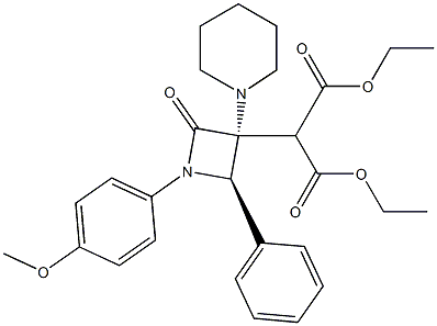 2-[(3R,4R)-3-Piperidino-1-(4-methoxyphenyl)-2-oxo-4-phenylazetidin-3-yl]malonic acid diethyl ester 구조식 이미지