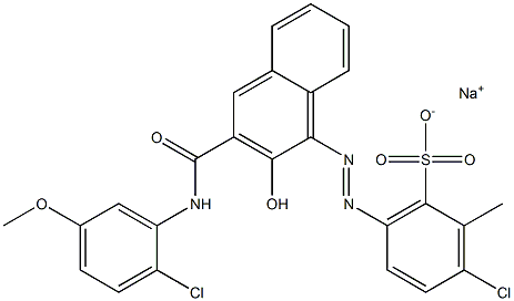 3-Chloro-2-methyl-6-[[3-[[(2-chloro-5-methoxyphenyl)amino]carbonyl]-2-hydroxy-1-naphtyl]azo]benzenesulfonic acid sodium salt 구조식 이미지