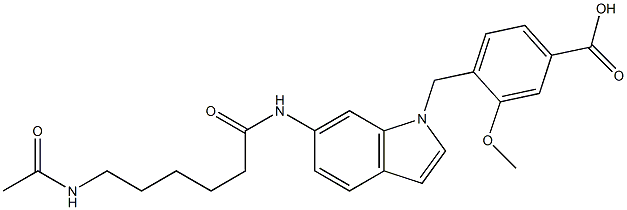 4-[6-(6-Acetylaminohexanoylamino)-1H-indol-1-ylmethyl]-3-methoxybenzoic acid 구조식 이미지