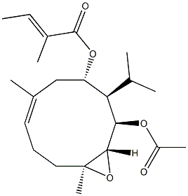 (1E,4S,5R,6R,7S,8S)-7,8-Epoxy-5-isopropyl-2,8-dimethyl-1-cyclodecene-4,6-diol 4-[(E)-2-methyl-2-butenoate]6-acetate Structure