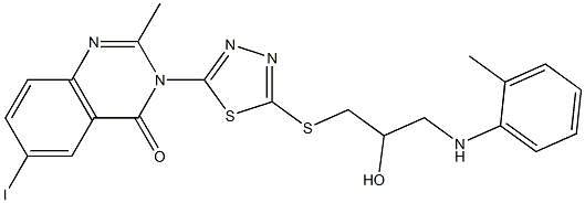 6-Iodo-2-methyl-3-[5-[[3-(2-methylanilino)-2-hydroxypropyl]thio]-1,3,4-thiadiazol-2-yl]quinazolin-4(3H)-one Structure