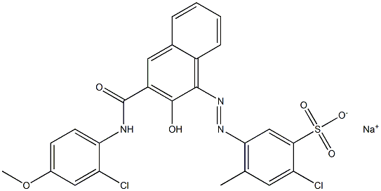 2-Chloro-4-methyl-5-[[3-[[(2-chloro-4-methoxyphenyl)amino]carbonyl]-2-hydroxy-1-naphtyl]azo]benzenesulfonic acid sodium salt 구조식 이미지