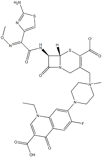 (7R)-7-[2-(2-Amino-4-thiazolyl)-2-(methoxyimino)acetylamino]-3-[[4-[[3-carboxy-1-ethyl-6-fluoro-1,4-dihydro-4-oxoquinolin]-7-yl]-1-methylpiperazinium]-1-ylmethyl]cepham-3-ene-4-carboxylate 구조식 이미지