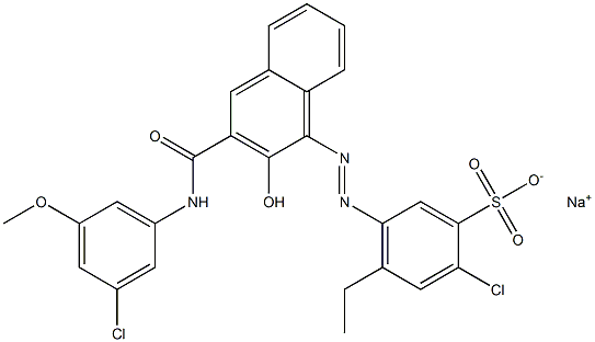 2-Chloro-4-ethyl-5-[[3-[[(3-chloro-5-methoxyphenyl)amino]carbonyl]-2-hydroxy-1-naphtyl]azo]benzenesulfonic acid sodium salt 구조식 이미지