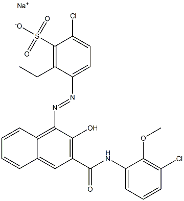 2-Chloro-6-ethyl-5-[[3-[[(3-chloro-2-methoxyphenyl)amino]carbonyl]-2-hydroxy-1-naphtyl]azo]benzenesulfonic acid sodium salt 구조식 이미지