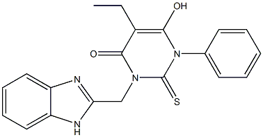 3-(1H-Benzimidazol-2-ylmethyl)-1,2-dihydro-6-hydroxy-2-thioxo-1-phenyl-5-ethylpyrimidin-4(3H)-one 구조식 이미지