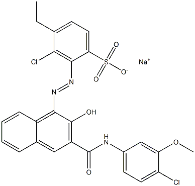 3-Chloro-4-ethyl-2-[[3-[[(4-chloro-3-methoxyphenyl)amino]carbonyl]-2-hydroxy-1-naphtyl]azo]benzenesulfonic acid sodium salt 구조식 이미지