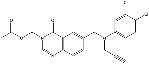 3-Acetyloxymethyl-6-[N-(3,4-dichlorophenyl)-N-(2-propynyl)aminomethyl]quinazolin-4(3H)-one 구조식 이미지