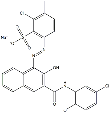 2-Chloro-3-methyl-6-[[3-[[(3-chloro-6-methoxyphenyl)amino]carbonyl]-2-hydroxy-1-naphtyl]azo]benzenesulfonic acid sodium salt 구조식 이미지