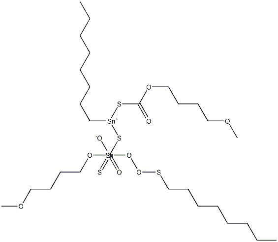 Monooctylbis(methoxybutoxycarbonylthio)tin (octylthioxothiostannoate) Structure