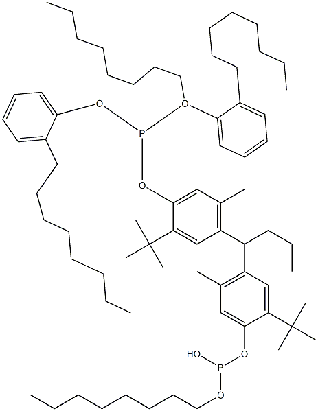 [Butylidenebis(2-tert-butyl-5-methyl-4,1-phenyleneoxy)]bis(phosphonous acid)O,O'-dioctyl O,O'-bis(2-octylphenyl) ester 구조식 이미지