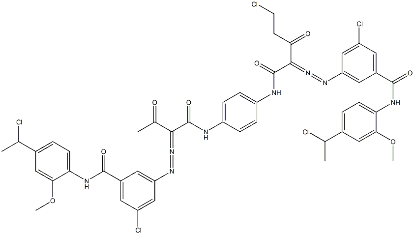 3,3'-[2-(Chloromethyl)-1,4-phenylenebis[iminocarbonyl(acetylmethylene)azo]]bis[N-[4-(1-chloroethyl)-2-methoxyphenyl]-5-chlorobenzamide] 구조식 이미지