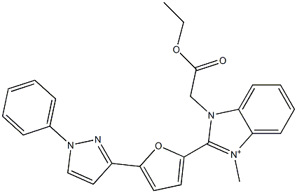 1-(2-Ethoxy-2-oxoethyl)-3-methyl-2-[5-[(1-phenyl-1H-pyrazol)-3-yl]furan-2-yl]-1H-benzimidazol-3-ium 구조식 이미지