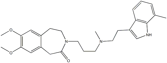 2,3-Dihydro-7,8-dimethoxy-3-[3-[N-[2-(7-methyl-1H-indol-3-yl)ethyl]-N-methylamino]propyl]-1H-3-benzazepin-4(5H)-one 구조식 이미지