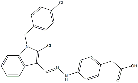 4-[2-[[2-Chloro-1-(4-chlorobenzyl)-1H-indol-3-yl]methylene]hydrazino]benzeneacetic acid 구조식 이미지