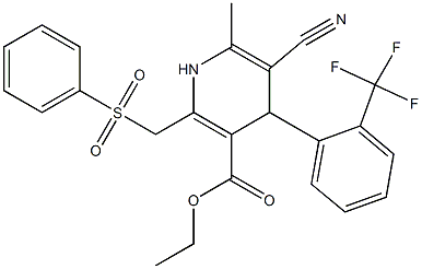 5-Cyano-1,4-dihydro-6-methyl-2-[phenylsulfonylmethyl]-4-(2-trifluoromethylphenyl)pyridine-3-carboxylic acid ethyl ester 구조식 이미지