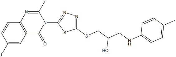 6-Iodo-2-methyl-3-[5-[[3-(4-methylanilino)-2-hydroxypropyl]thio]-1,3,4-thiadiazol-2-yl]quinazolin-4(3H)-one Structure