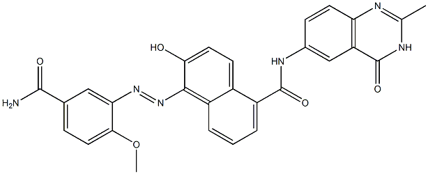 1-[(2-Methoxy-5-carbamoylphenyl)azo]-N-[(2-methyl-3,4-dihydro-4-oxoquinazolin)-6-yl]-2-hydroxynaphthalene-5-carboxamide Structure