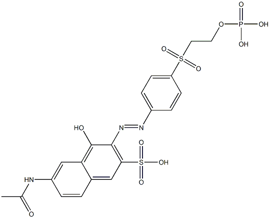 6-(Acetylamino)-4-hydroxy-3-[[4-[[2-(phosphonooxy)ethyl]sulfonyl]phenyl]azo]-2-naphthalenesulfonic acid 구조식 이미지