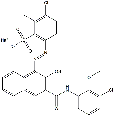 3-Chloro-2-methyl-6-[[3-[[(3-chloro-2-methoxyphenyl)amino]carbonyl]-2-hydroxy-1-naphtyl]azo]benzenesulfonic acid sodium salt 구조식 이미지