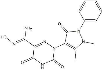 1-[(2,5-Dihydro-2,3-dimethyl-5-oxo-1-phenyl-1H-pyrazol)-4-yl]-5-[amino(hydroxyimino)methyl]-6-azauracil Structure