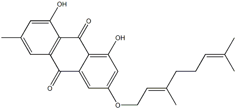 1,8-Dihydroxy-3-[[(2E)-3,7-dimethyl-2,6-octadienyl]oxy]-6-methyl-9,10-anthraquinone Structure