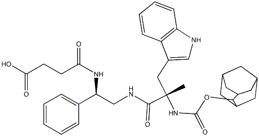 4-[(R)-2-[(S)-2-(Adamantan-2-yloxycarbonylamino)-3-(1H-indol-3-yl)-2-methylpropanoylamino]-1-phenylethylamino]-4-oxobutyric acid 구조식 이미지