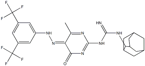 2-[3-(2-Adamantyl)guanidino]-5-[2-[3,5-di(trifluoromethyl)phenyl]hydrazono]-6-methylpyrimidine-4(5H)-one 구조식 이미지