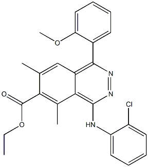 1-(2-Methoxyphenyl)-4-(2-chlorophenylamino)-5,7-dimethylphthalazine-6-carboxylic acid ethyl ester 구조식 이미지