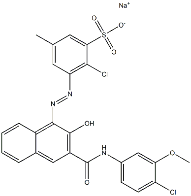 2-Chloro-5-methyl-3-[[3-[[(4-chloro-3-methoxyphenyl)amino]carbonyl]-2-hydroxy-1-naphtyl]azo]benzenesulfonic acid sodium salt 구조식 이미지