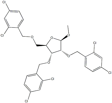 Methyl 2,3,5-Tri-O-(2,4-dichloro-benzyl)- beta-D-ribofuranoside Structure
