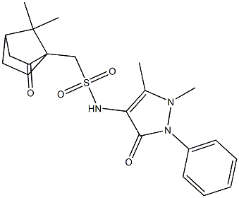 4-((((7,7-Dimethyl-2-oxobicyclo[2.2.1]heptyl)methyl)sulfonyl)amino)-2,3-dimethyl-1-phenyl-3-pyrazolin-5-one Structure