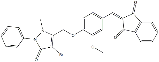 2-((4-((4-Bromo-2-methyl-5-oxo-1-phenyl(3-pyrazolin-3-yl))methoxy)-3-methoxyphenyl)methylene)indane-1,3-dione 구조식 이미지