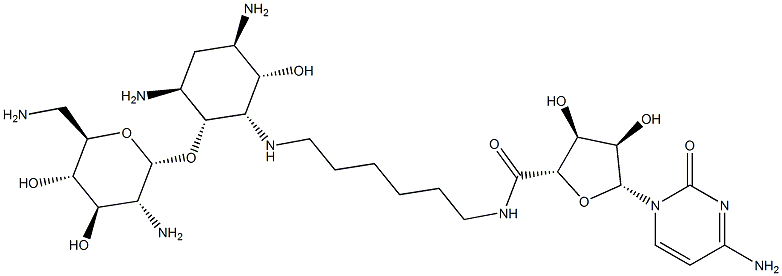 (2S,3S,4R,5R)-5-(4-AMINO-2-OXOPYRIMIDIN-1(2H)-YL)-N-(6-((1S,2R,3S,5R,6S)-3,5-DIAMINO-2-((2S,3R,4R,5S,6R)-3-AMINO-6-(AMINOMETHYL)-4,5-DIHYDROXYTETRAHYDRO-2H-PYRAN-2-YLOXY)-6-HYDROXYCYCLOHEXYLAMINO)HEXYL)-3,4-DIHYDROXYTETRAHYDROFURAN-2-CARBOXAMIDE 구조식 이미지