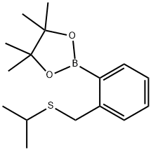 2-(2-(Isopropylthiomethyl)phenyl)-4,4,5,5-tetramethyl-1,3,2-dioxaborolane 구조식 이미지