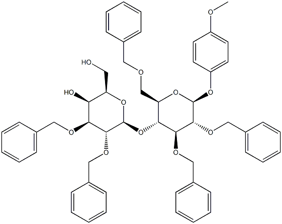 4-Methoxyphenyl 2,3,6-tri-O-benzyl-4-O-(2,3-di-O-benzyl-b-D-galactopyranosyl)-b-D-glucopyranoside 구조식 이미지