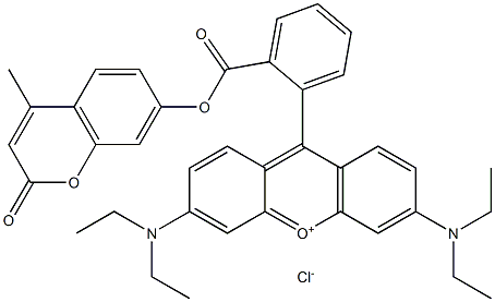 9-[2-(4'-Methylcoumarin-7'-oxycarbonyl)phenyl]-3,6-bis(diethylamino)xanthyliumchloride Structure