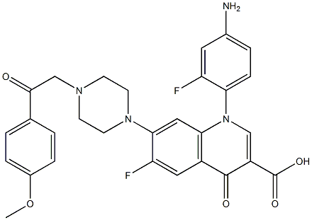 1-(4-amino-2-fluorophenyl)-6-fluoro-1,4-dihydro-7-(4-(2-(4-methoxyphenyl)-2-oxoethyl)-1-piperazinyl)-4-oxo-3-quinolinecarboxylic acid 구조식 이미지