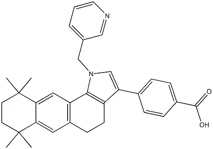 4-(4,5,7,8,9,10-hexahydro-7,7,10,10-tetramethyl-1-(3-pyridylmethyl)anthra-(1,2-b)pyrrol-3-yl)benzoic acid 구조식 이미지