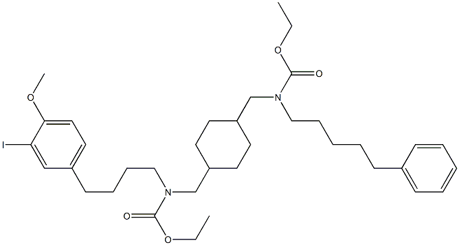 N,N'-bis(ethoxycarbonyl)-N-(4-(3-iodo-4-methoxyphenyl)butyl)-N'-(5-phenylpentyl)-1,4-cyclohexanedimethanamine 구조식 이미지