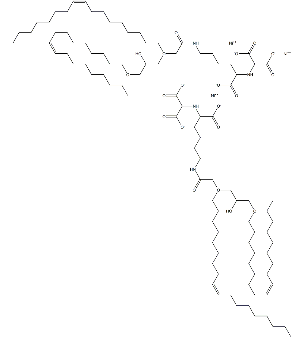 2-(bis-carboxymethylamino)-6-(2-(1,3-di-O-oleylglyceroxy)acetylamino)hexanoic acid nickel(II) 구조식 이미지