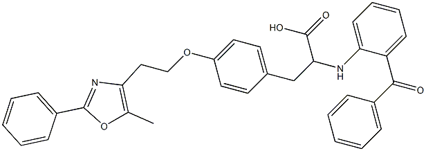 2-((2-benzoylphenyl)amino)-3-(4-(2-(5-methyl-2-phenyloxazol-4-yl)ethoxy)phenyl)propanoic acid 구조식 이미지