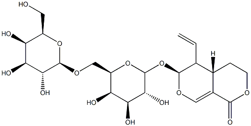 (1S,9S)-10-ethenyl-9-[(2R,3R,4S,5R,6R)-3,4,5-trihydroxy-6-[[(2R,3R,4S,5R,6R)-3,4,5-trihydroxy-6-(hydroxymethyl)oxan-2-yl]oxymethyl]oxan-2-yl]oxy-4,8-dioxabicyclo[4.4.0]dec-6-en-5-one 구조식 이미지