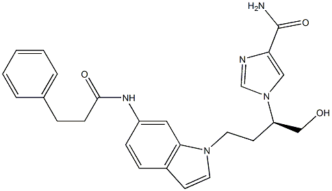 1-[(2R)-1-hydroxy-4-[6-(3-phenylpropanoylamino)indol-1-yl]butan-2-yl]imidazole-4-carboxamide 구조식 이미지