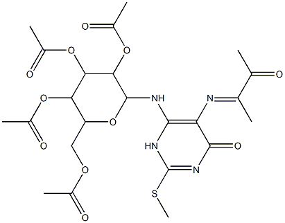 [3,4,5-triacetyloxy-6-[[2-methylsulfanyl-6-oxo-5-(3-oxobutan-2-ylideneamino)-3H-pyrimidin-4-yl]amino]oxan-2-yl]methyl acetate 구조식 이미지