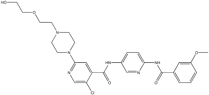 5-chloro-2-(4-(2-(2-hydroxyethoxy)ethyl)piperazin-1-yl)-N-(6-(3-methoxybenzamido)pyridin-3-yl)isonicotinamide Structure