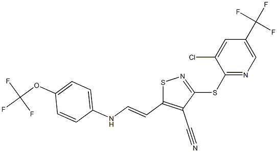 3-{[3-chloro-5-(trifluoromethyl)-2-pyridinyl]sulfanyl}-5-{2-[4-(trifluoromethoxy)anilino]vinyl}-4-isothiazolecarbonitrile 구조식 이미지